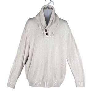 Izod Mens XL Cream Shawl Collar Pullover Sweater Preppy Old Money Minimalist